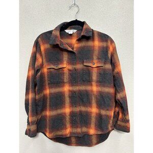 Old Navy Evermore Swiftie Flannel Top Sz XS Orange Plaid Boyfriend Shirt Womens
